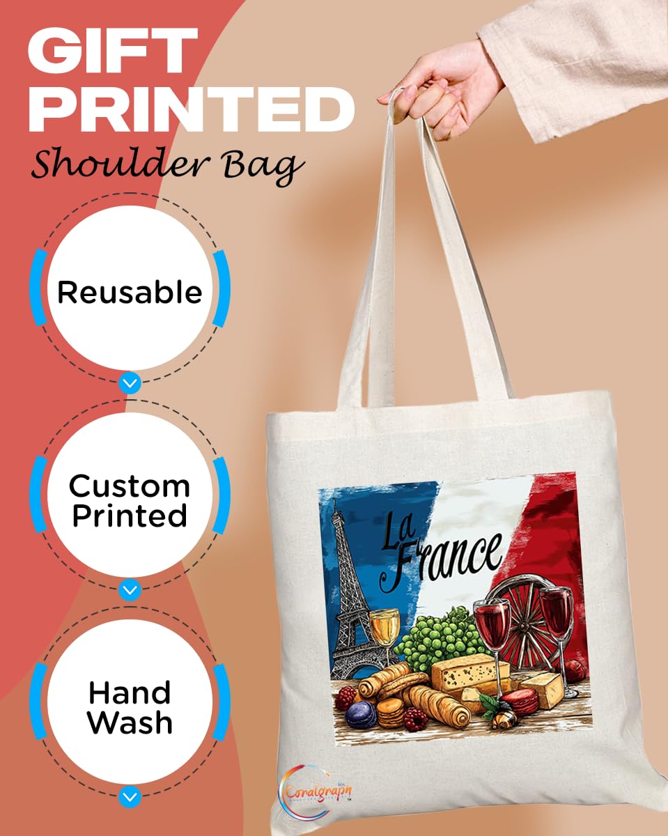 TB2034 - Natural Reusable Shopping Souvenir Tote Bag Featuring La France (Design 2)