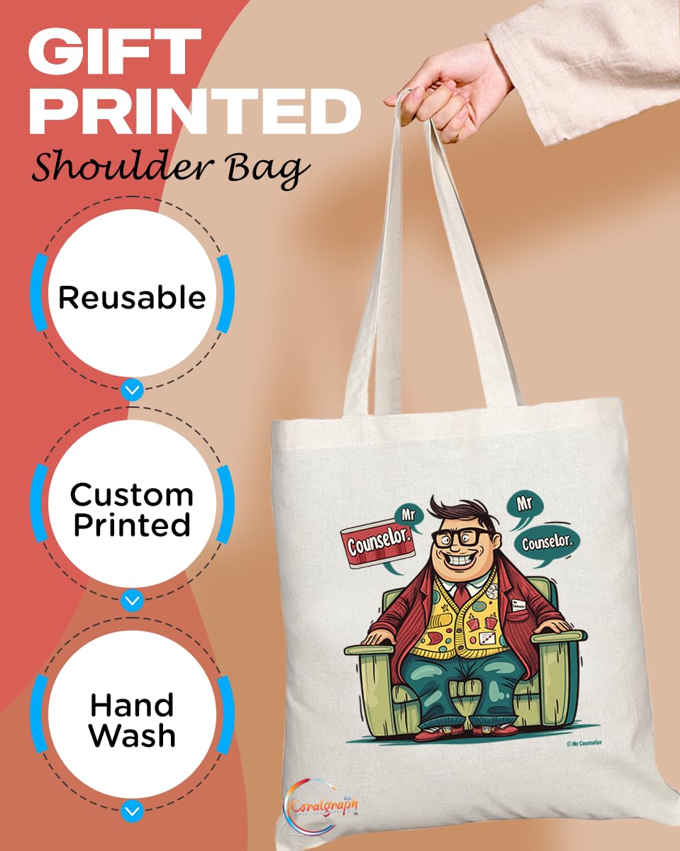 TB1875 Mr Counselor Tote Bag - Gift for Counselors, Therapists, Guidance Professionals - Durable, Stylish, Eco-Friendly, Reusable, Spacious, and Lightweight