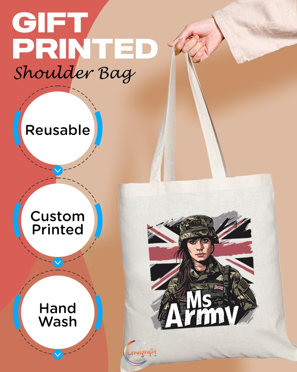 TB1748 Ms Army Tote Bag - Great for Female Soldiers, Military Personnel, Veterans - Sustainable, Stylish, Long Handled, Durable and Reusable