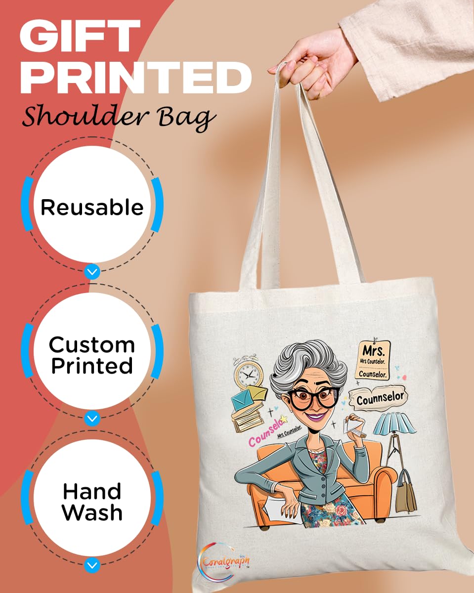 TB1876 Mrs Counselor Tote Bag - Gift for Female Counselors, Therapists, Guidance Professionals - Durable, Stylish, Eco-Friendly, Reusable, Spacious, and Lightweight