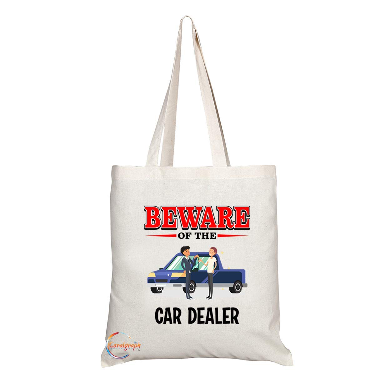 TB845 Beware of the Car Dealer Novelty Present Gift Printed Eco-Friendly Stylish Long Handled Tote Shoulder Bag