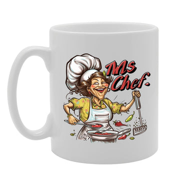 Ms Chef Ceramic  - Ideal For Female Chefs, Culinary Artists, And Food Lovers - 11Oz Coffee  With Stylish Design Mg6292 - Funny Printed Coffee Mug - Great Gift Idea