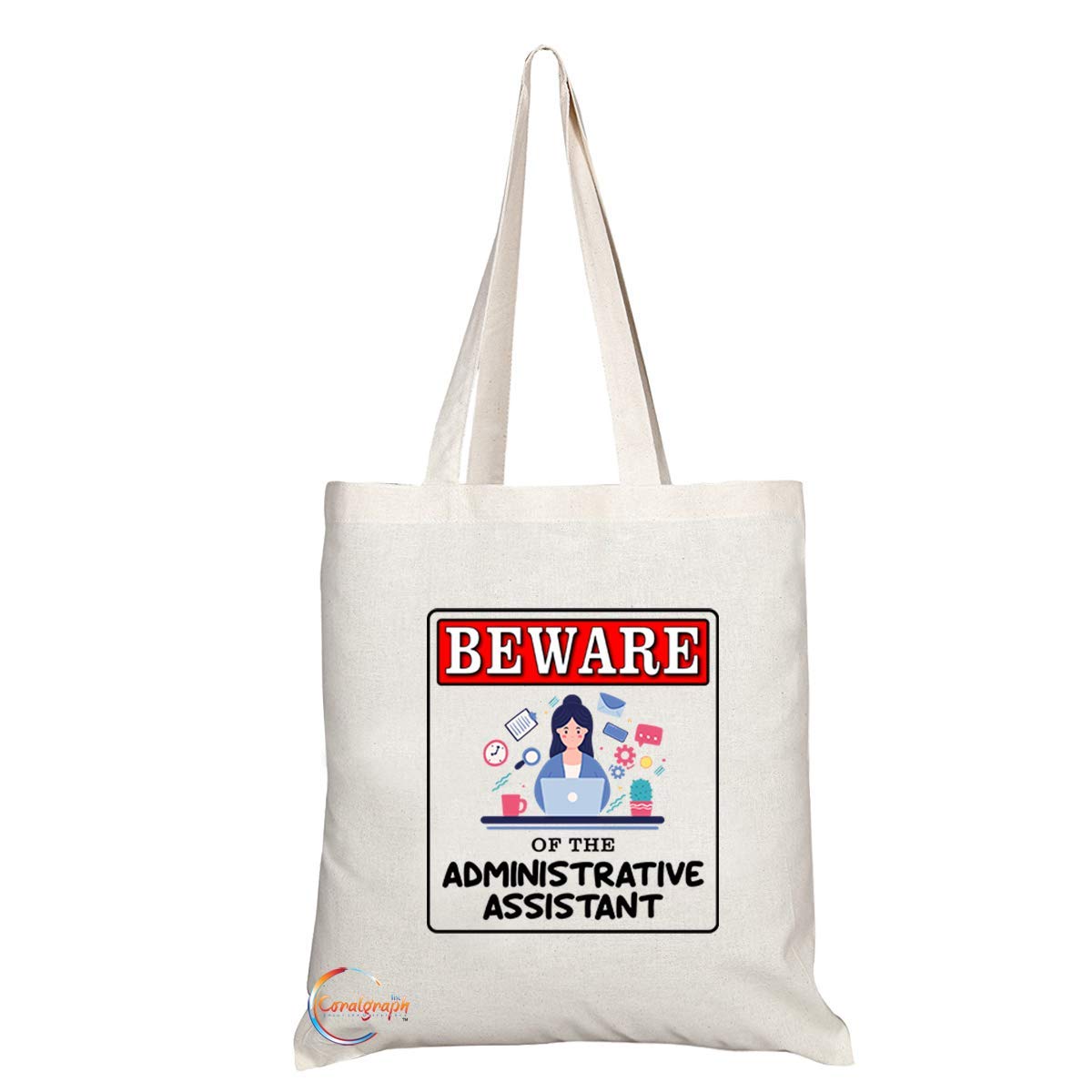 TB910 Beware of the Administrative Assistant Novelty Present Gift Printed Eco-Friendly Stylish Long Handled Tote Shoulder Bag