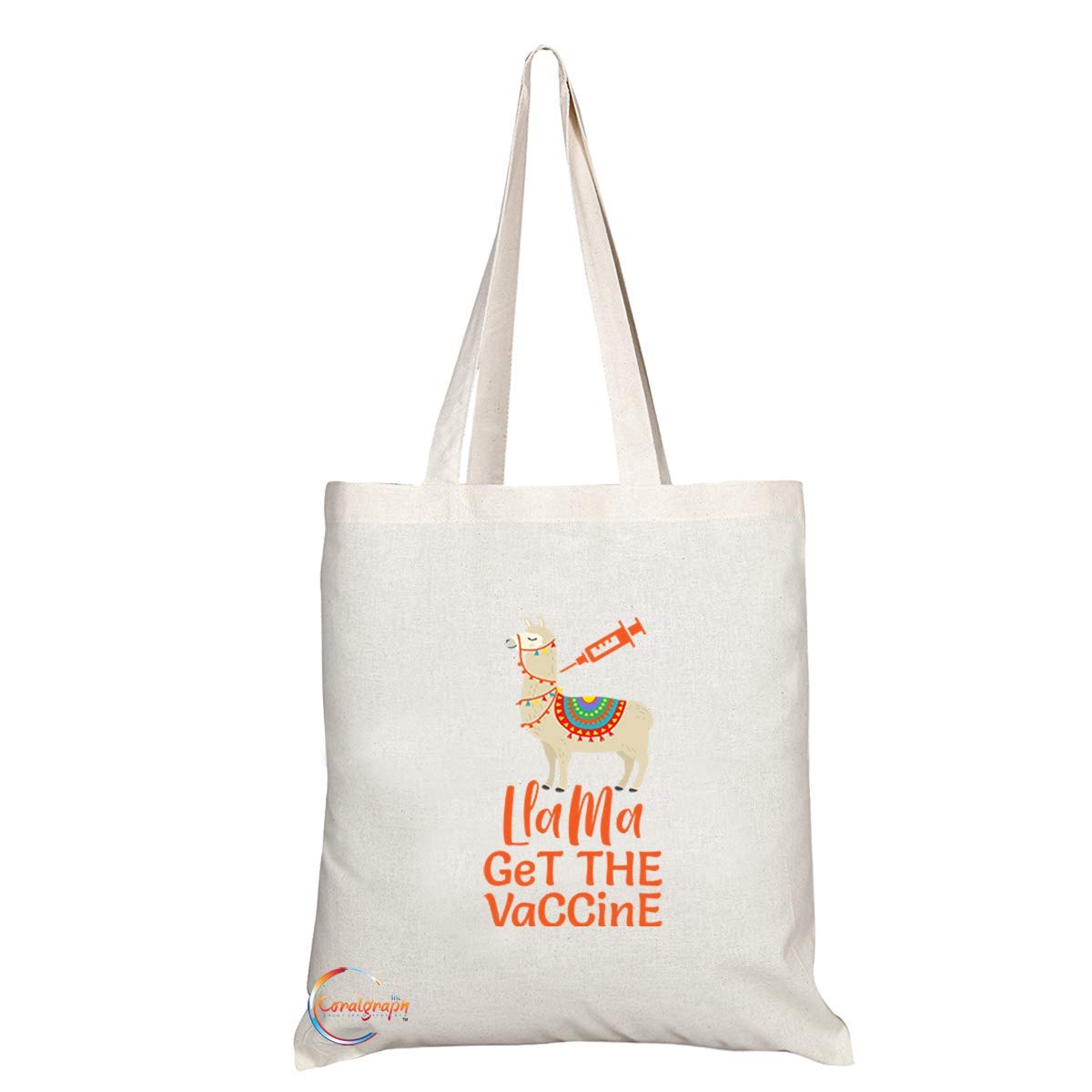 TB768 Llama Get Vaccine Novelty Present Gift Printed Eco-Friendly Stylish Long Handled Tote Shoulder Bag