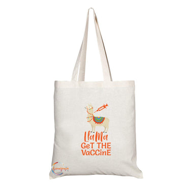 TB768 Llama Get Vaccine Novelty Present Gift Printed Eco-Friendly Stylish Long Handled Tote Shoulder Bag