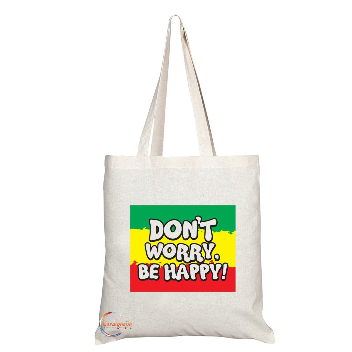 TB065 DON’T WORRY BE HAPPY! Novelty Present Gift Printed Eco-Friendly Stylish Long Handled Tote Shoulder Bag