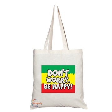 TB065 DON’T WORRY BE HAPPY! Novelty Present Gift Printed Eco-Friendly Stylish Long Handled Tote Shoulder Bag