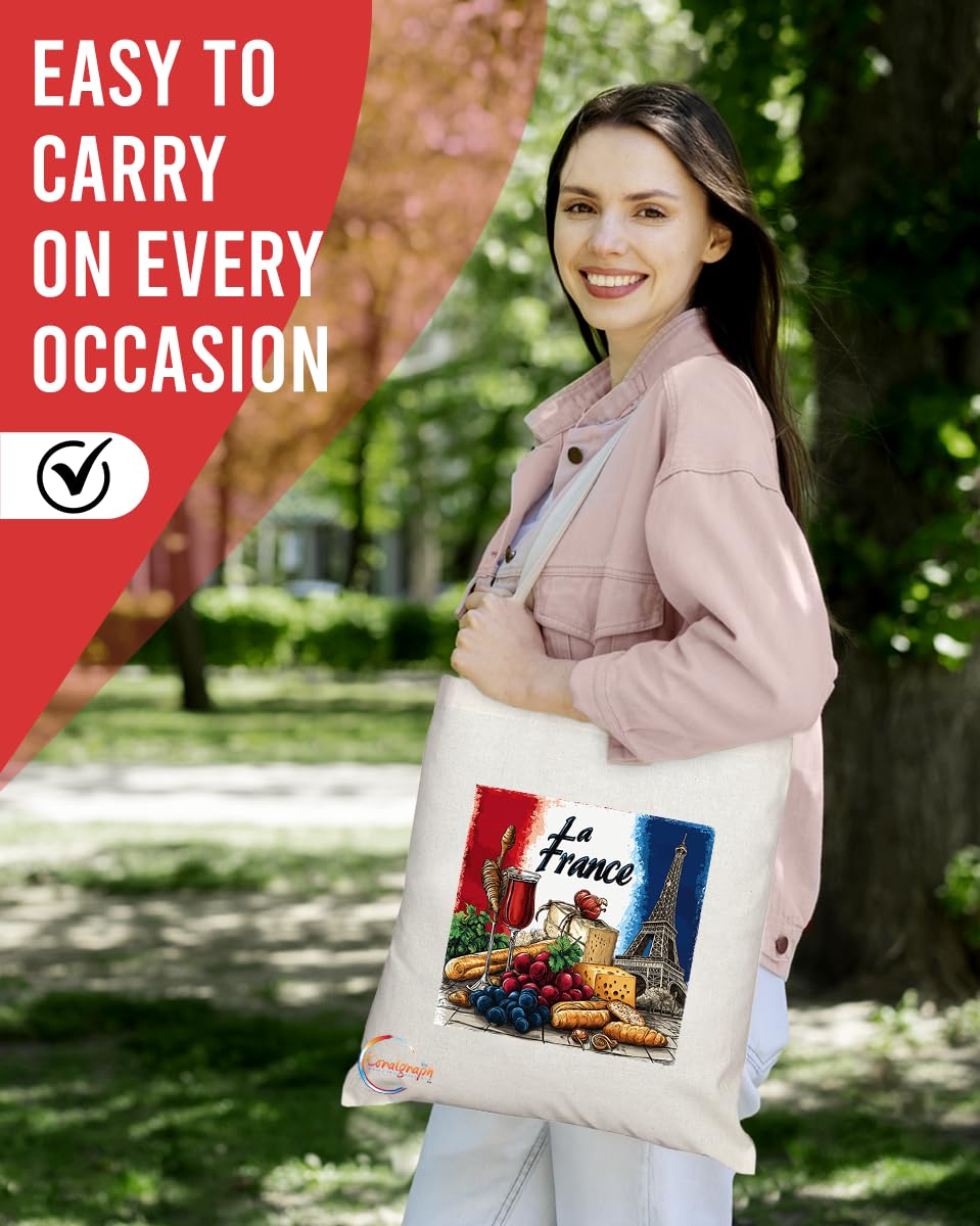 TB2039 - Natural Reusable Shopping Souvenir Tote Bag Featuring La France (Design 3)