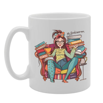 Ms Bookworm Ceramic  - Ideal For Avid Readers, Literature Lovers, And Book Enthusiasts - 11Oz Coffee  With Charming Design Mg6271 - Funny Printed Coffee Mug - Great Gift Idea