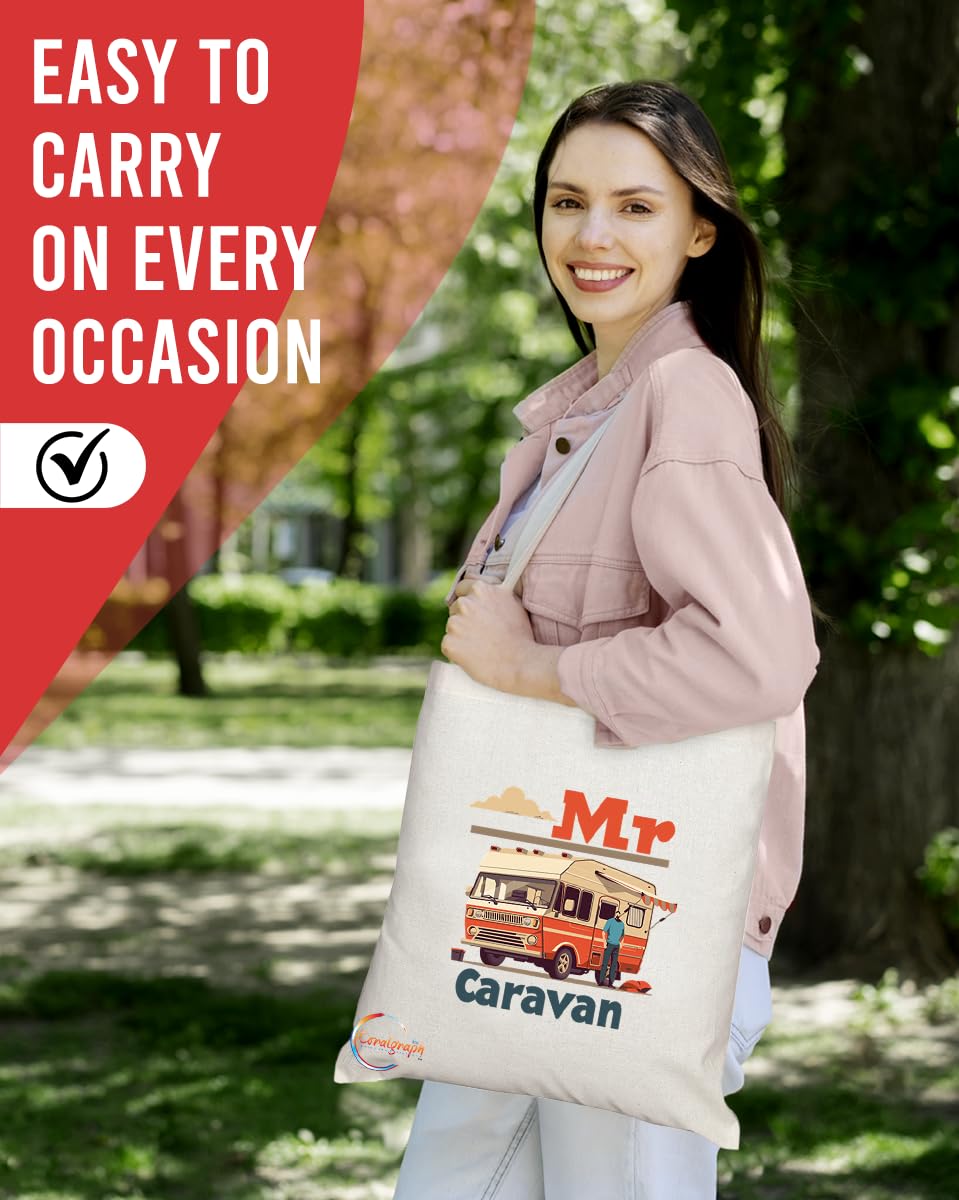 TB1713 Mr Caravan Tote Bag - Great for Caravan Owners, Travelers, Adventure Seekers - Sustainable, Stylish, Long Handled, Durable and Reusable