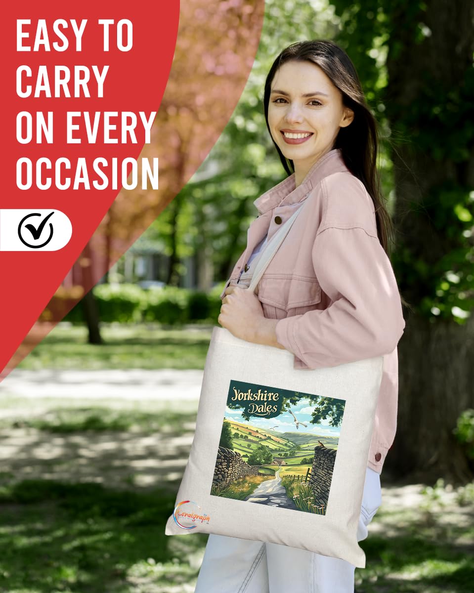 Natural Reusable Shopping Souvenir Tote Bag Featuring Cities and Landmarks in United Kingdom (Yorkshire Dales 2)