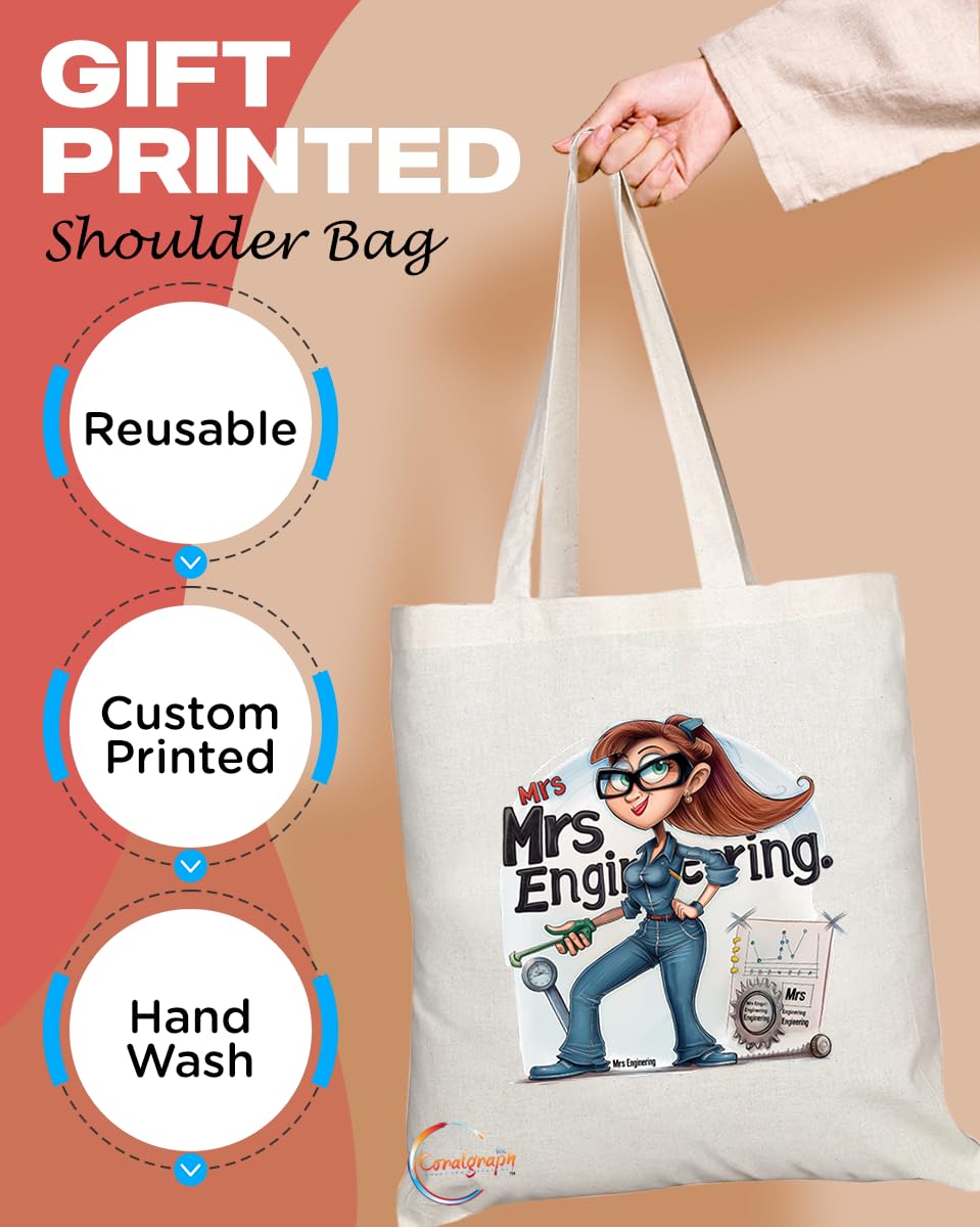 TB1825 Mrs Engineering Tote Bag - Gift for Female Engineers, STEM Professionals, Engineering Enthusiasts - Durable, Stylish, Eco-Friendly, Reusable, Spacious, and Lightweight