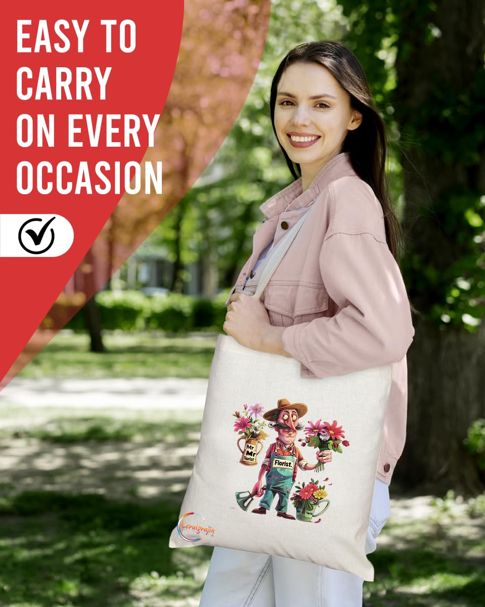 TB1810 Mr Florist Tote Bag - Gift for Florists, Flower Enthusiasts, Gardening Lovers - Durable, Stylish, Eco-Friendly, Reusable, Spacious, and Lightweight