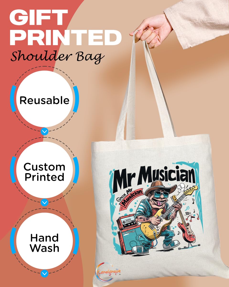 TB1857 Mr Musician Tote Bag - Gift for Musicians, Band Members, Music Lovers - Durable, Stylish, Eco-Friendly, Reusable, Spacious, and Lightweight