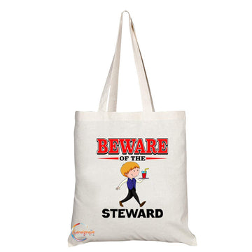 TB823 Beware of the Steward Novelty Present Gift Printed Eco-Friendly Stylish Long Handled Tote Shoulder Bag