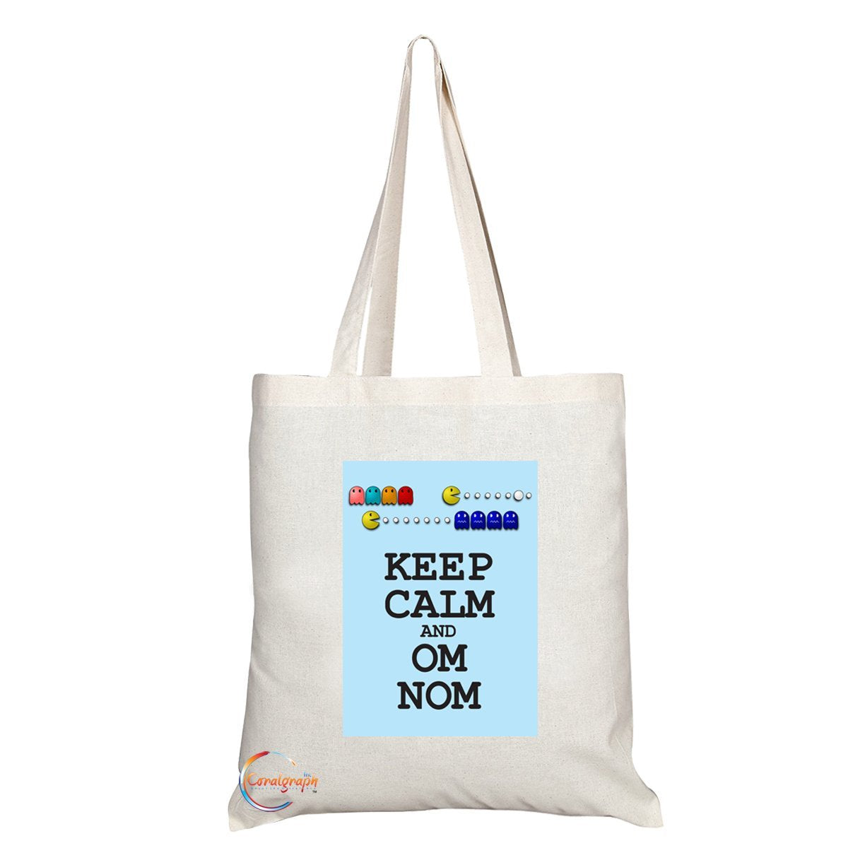 TB048 KEEP CALM AND OM NOM Novelty Present Gift Printed Eco-Friendly Stylish Long Handled Tote Shoulder Bag