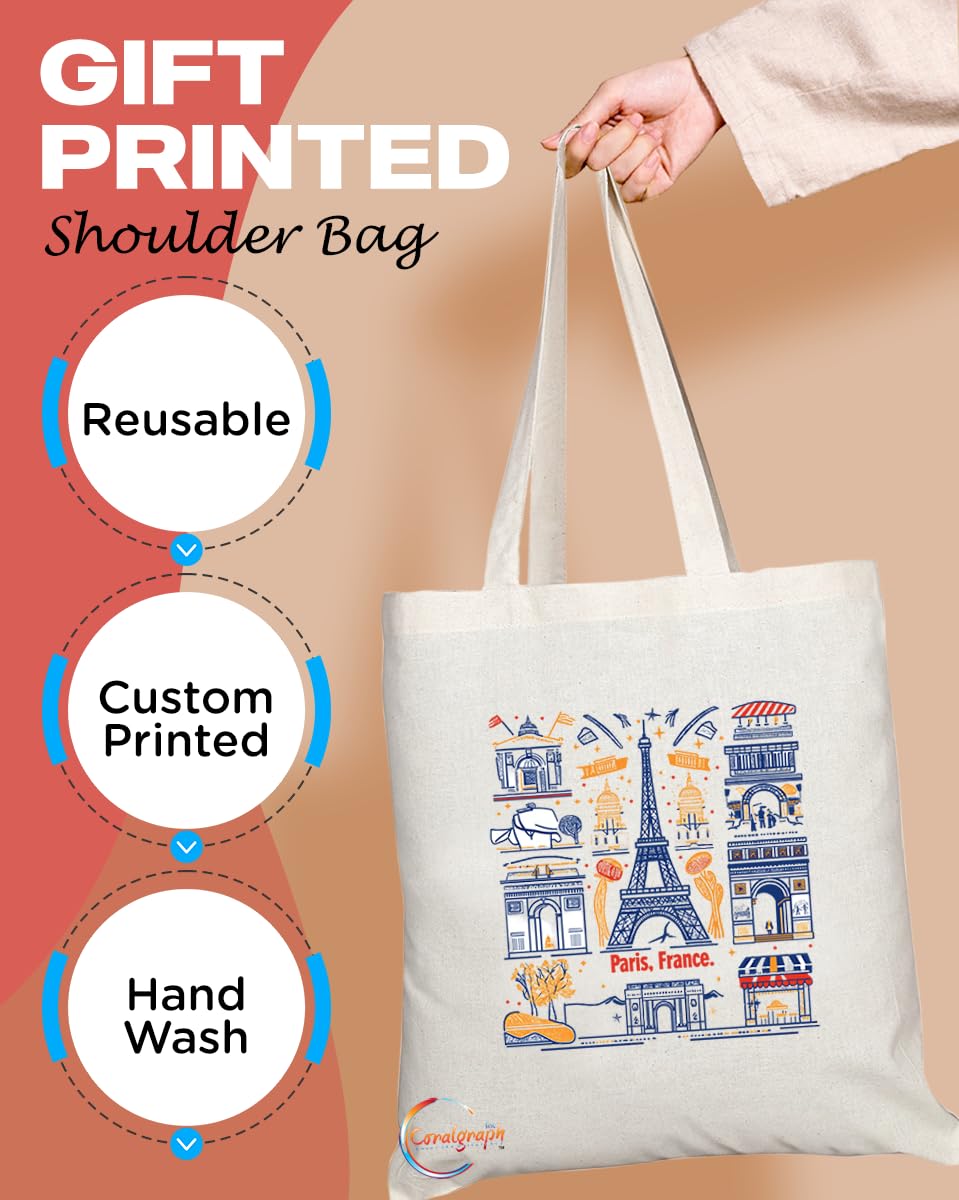 TB2049 - Natural Reusable Shopping Souvenir Tote Bag Featuring Paris (Design 7)