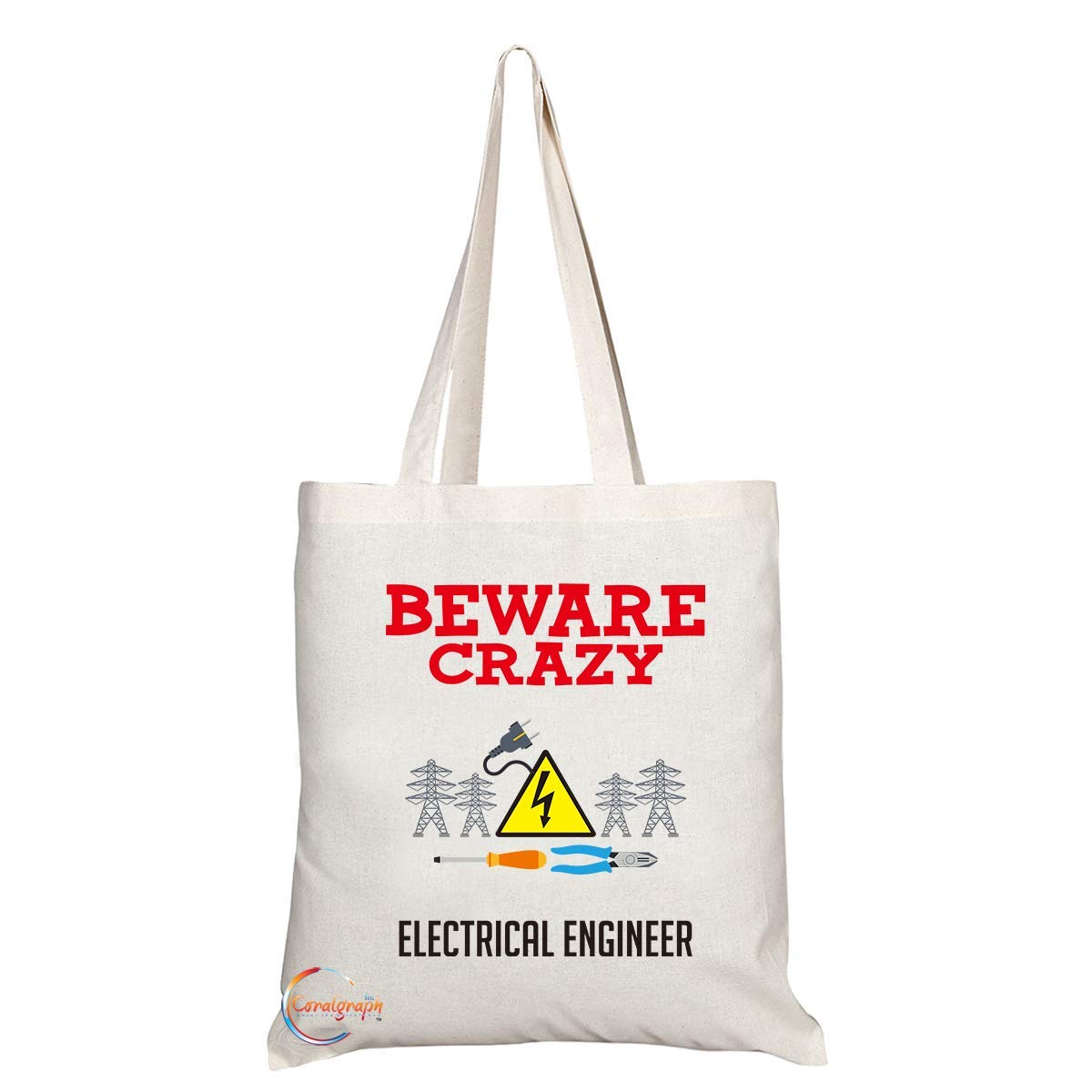 TB333 Beware Crazy Electrical Engineer Novelty Present Gift Printed Eco-Friendly Stylish Long Handled Tote Shoulder Bag
