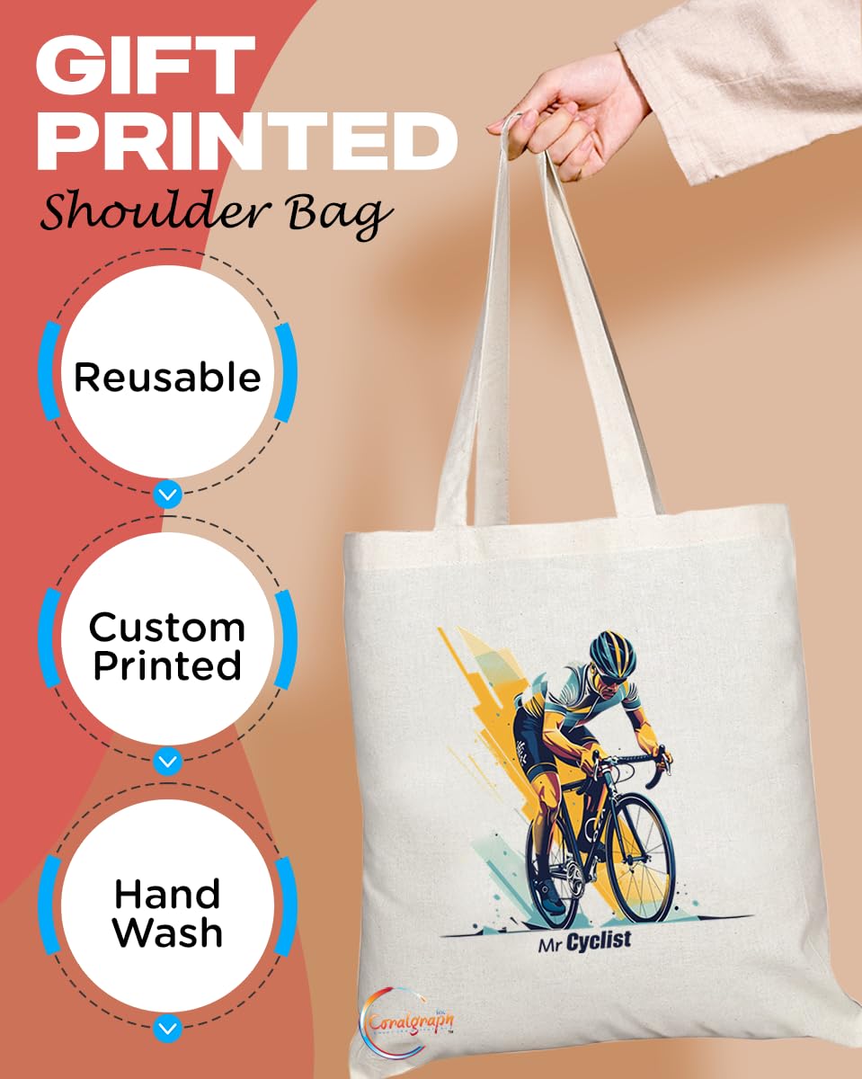 TB1710 Mr Cyclist Tote Bag - Great for Cyclists, Bike Enthusiasts, Sports Fans - Sustainable, Stylish, Long Handled, Durable and Reusable