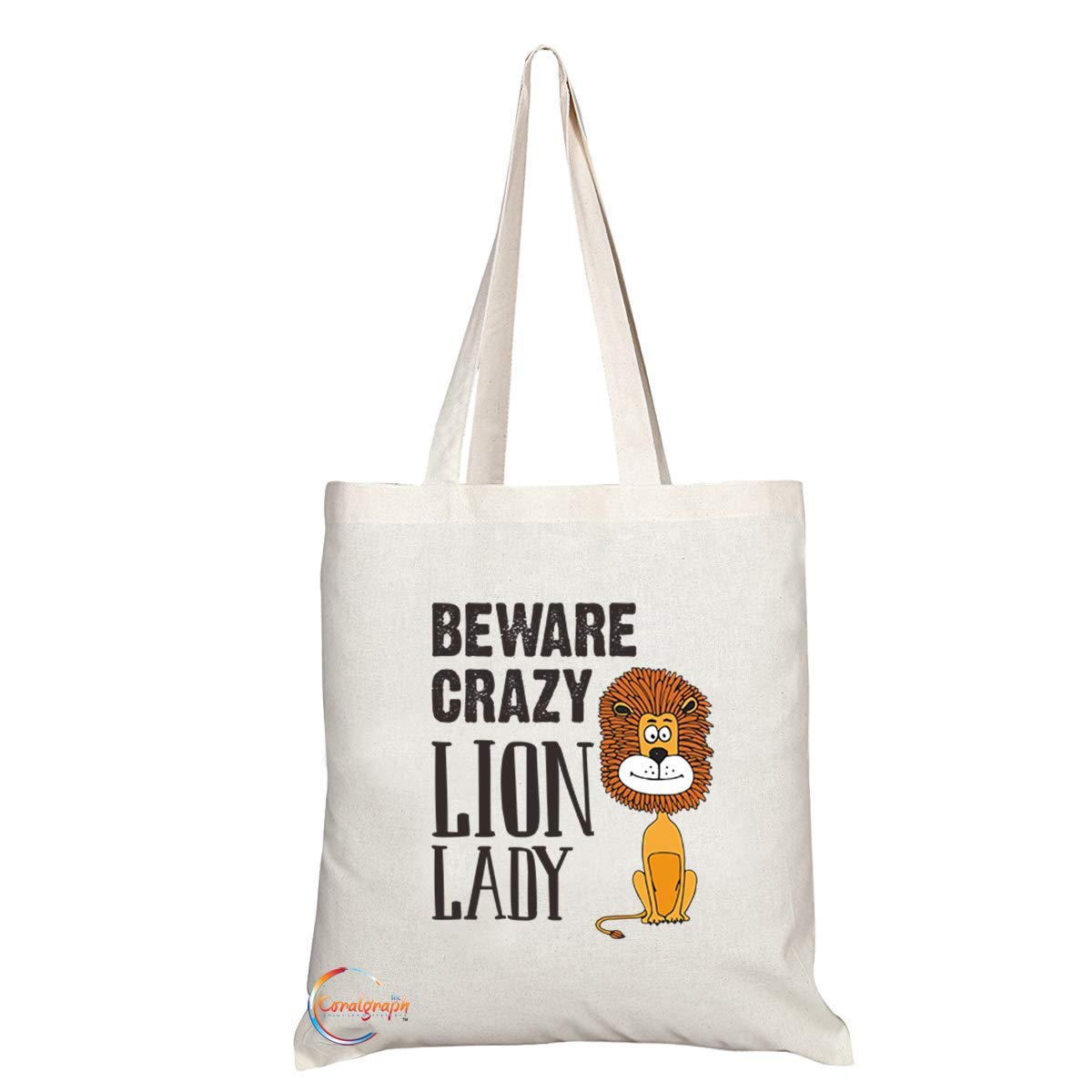 TB671 BEWARE CRAZY LION LADY Novelty Present Gift Printed Eco-Friendly Stylish Long Handled Tote Shoulder Bag