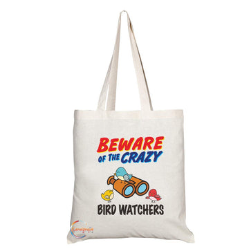TB1048 Beware of the Crazy Bird Watchers Novelty Present Gift Printed Eco-Friendly Stylish Long Handled Tote Shoulder Bag