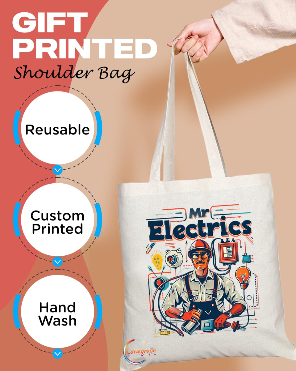 TB1705 Mr Electrics Tote Bag - Ideal for Electricians, Electrical Engineers, Tech Lovers - Sustainable, Stylish, Long Handled, Durable and Reusable