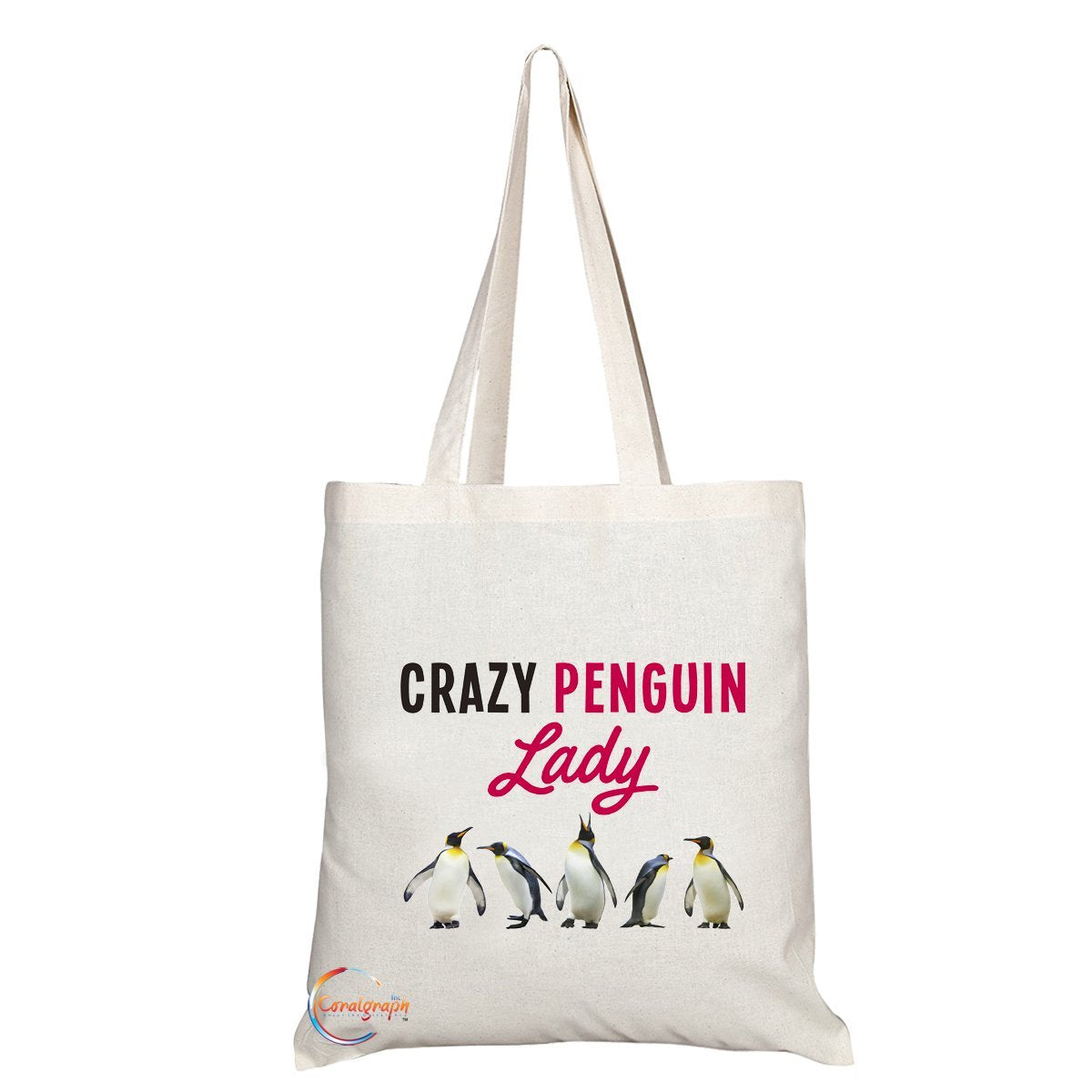 TB307 Beware Crazy Penguin Lady Novelty Present Gift Printed Eco-Friendly Stylish Long Handled Tote Shoulder Bag