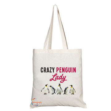TB307 Beware Crazy Penguin Lady Novelty Present Gift Printed Eco-Friendly Stylish Long Handled Tote Shoulder Bag