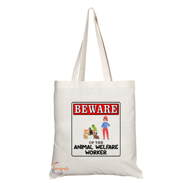 TB944 Beware of the Animal Welfare Worker Novelty Present Gift Printed Eco-Friendly Stylish Long Handled Tote Shoulder Bag