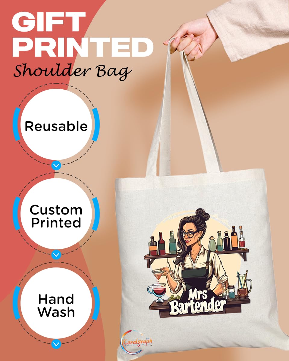 TB1766 Mrs Bartender Tote Bag - Great for Female Bartenders, Mixologists, Bar Staff - Sustainable, Stylish, Long Handled, Durable and Reusable