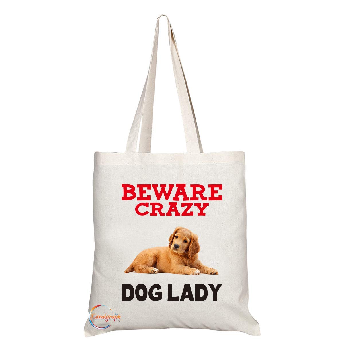 TB394 Beware Crazy Dog Lady Novelty Present Gift Printed Eco-Friendly Stylish Long Handled Tote Shoulder Bag