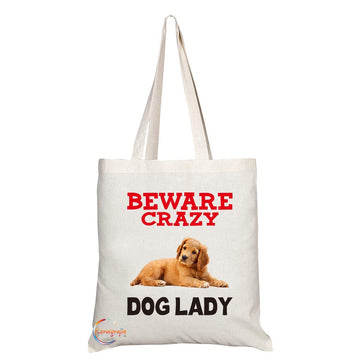 TB394 Beware Crazy Dog Lady Novelty Present Gift Printed Eco-Friendly Stylish Long Handled Tote Shoulder Bag