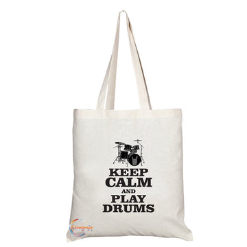TB126 KEEP CALM AND PLAY DRUMS Novelty Present Gift Printed Eco-Friendly Stylish Long Handled Tote Shoulder Bag