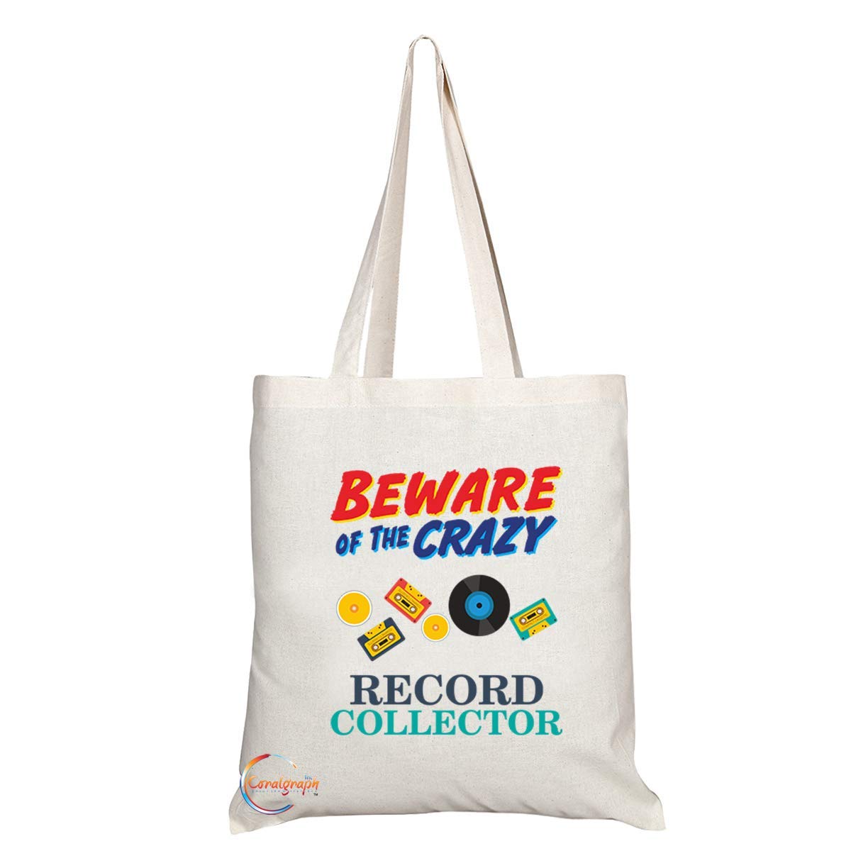 TB1038 Beware of the Crazy Record Collector Novelty Present Gift Printed Eco-Friendly Stylish Long Handled Tote Shoulder Bag