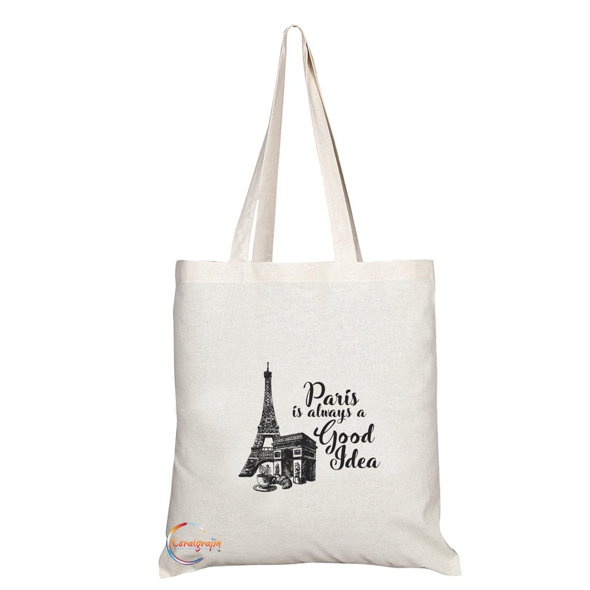 TB166 Paris Is Always A Good Idea Novelty Present Gift Printed Eco-Friendly Stylish Long Handled Tote Shoulder Bag (Design 1)
