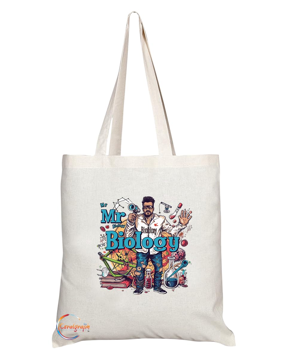 TB1897 Mr Biology Tote Bag - Gift for Biology Teachers, Scientists, Research Enthusiasts - Durable, Stylish, Eco-Friendly, Reusable, Spacious, and Lightweight