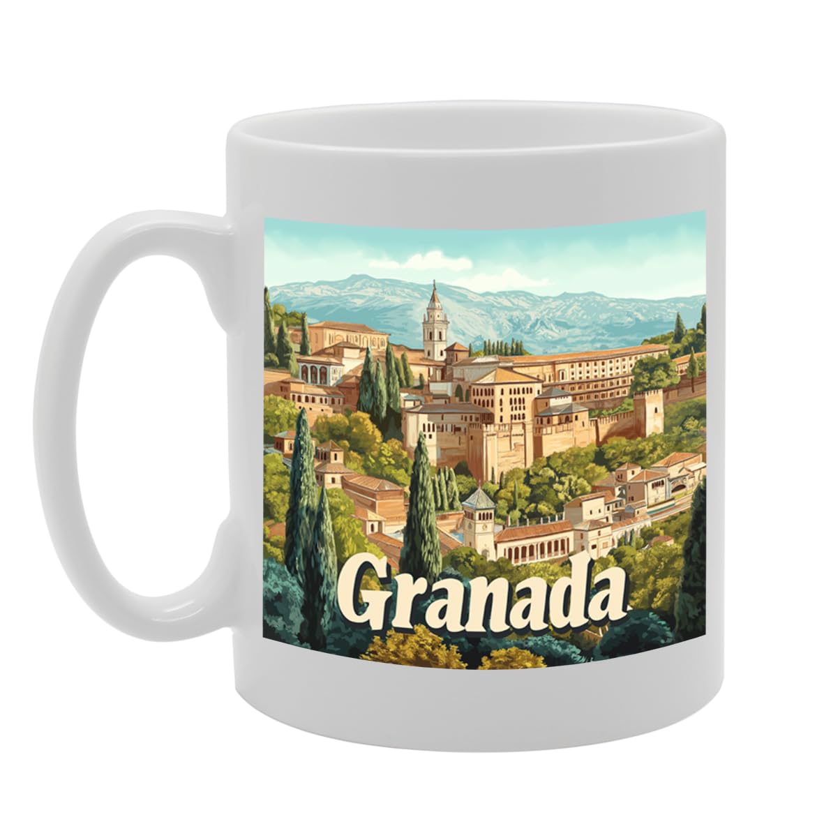 11Oz Dishwasher-Safe Ceramic  Featuring Popular Cities & Capitals From Europe And Around The World (Granada) - Funny Printed Coffee Mug - Great Gift Idea