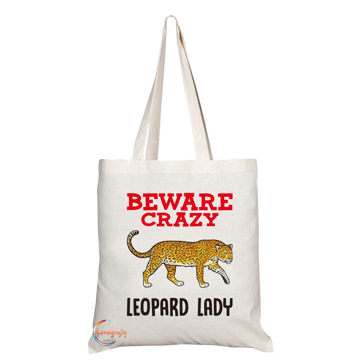 TB369 Beware Crazy Leopard Lady Novelty Present Gift Printed Eco-Friendly Stylish Long Handled Tote Shoulder Bag