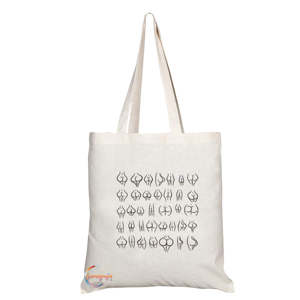 TB695 Funny Butt Types illustration Novelty Present Gift Printed Eco-Friendly Stylish Long Handled Tote Shoulder Bag