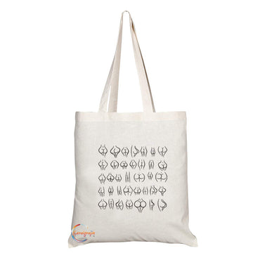 TB695 Funny Butt Types illustration Novelty Present Gift Printed Eco-Friendly Stylish Long Handled Tote Shoulder Bag