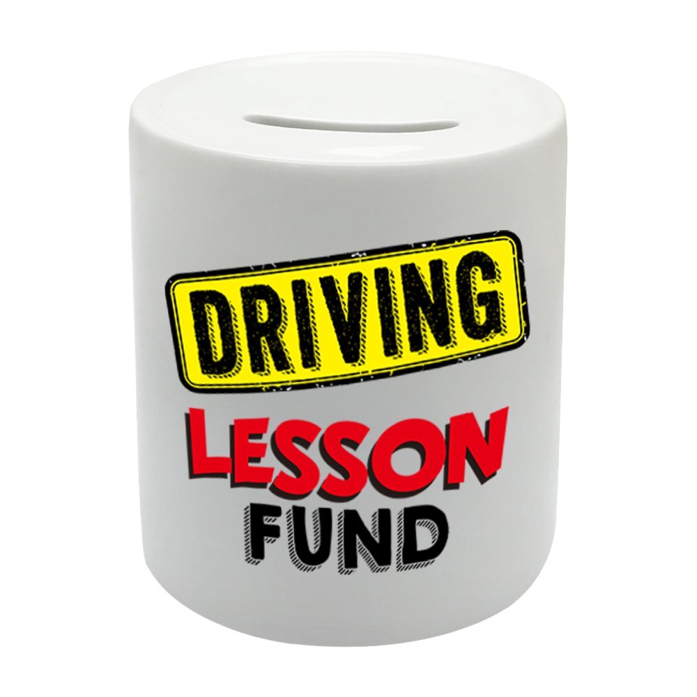 BS053 DRIVING LESSON FUND Novelty Gift Printed Ceramic Piggy Bank Money Saving Box