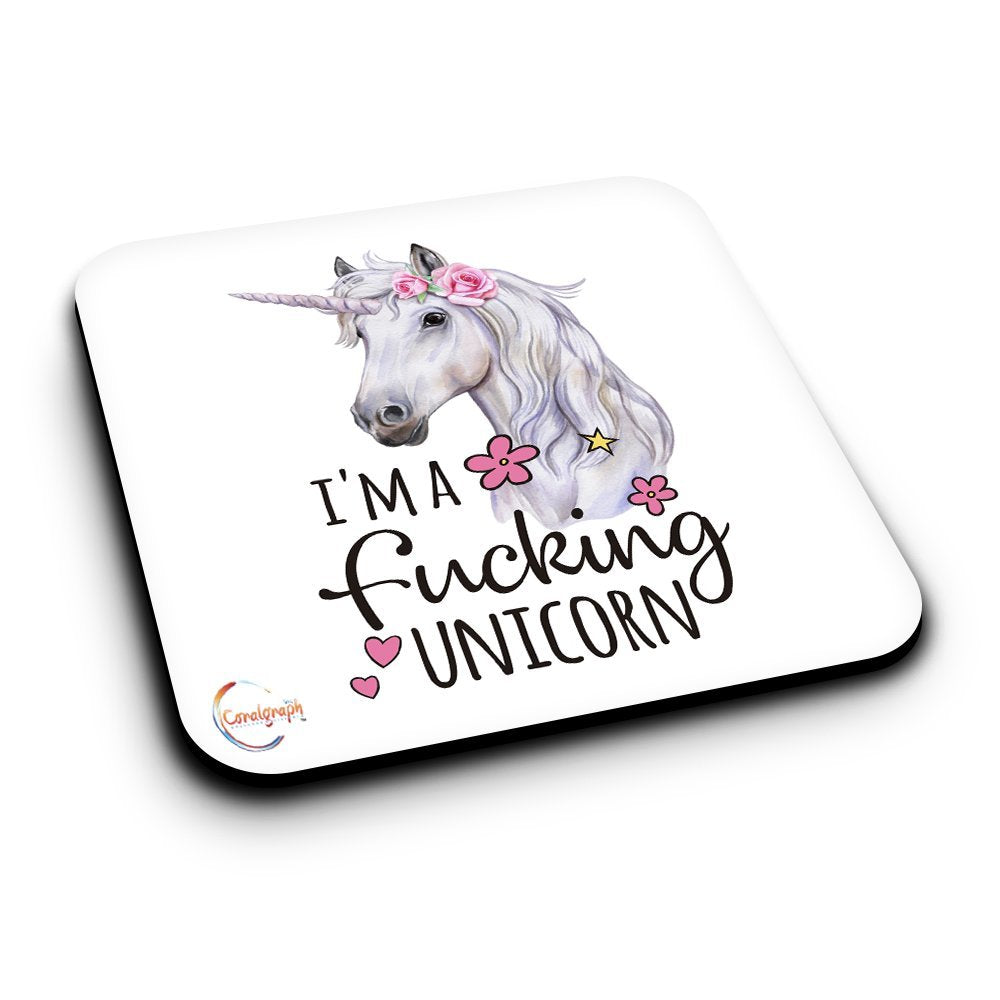 ER519 I'm A F**king Unicorn Novelty Present Gift Printed MDF Wooden Coaster