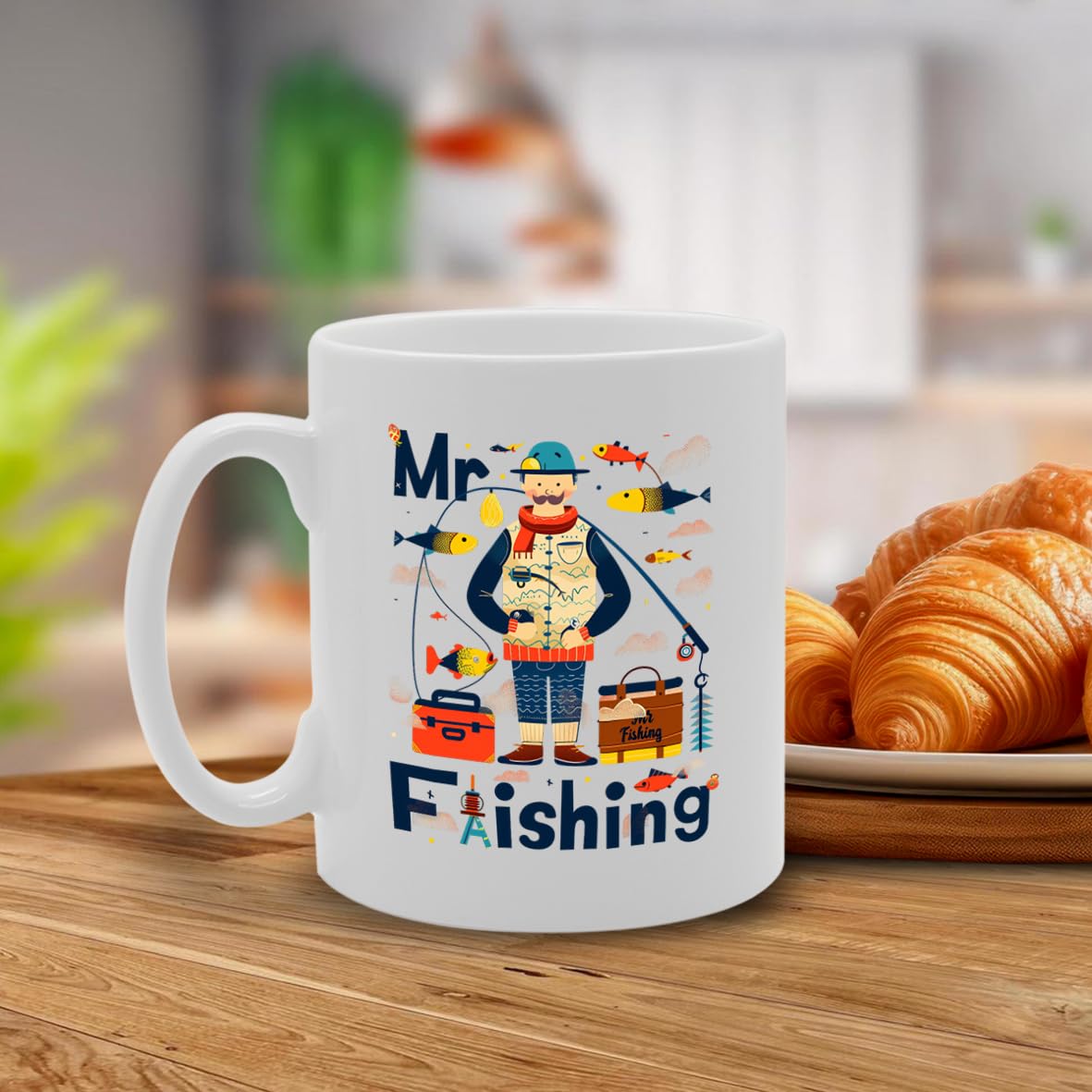 Mr Fishing   - Perfect Present For Anglers, Fishermen, And Fishing Enthusiasts, Unique Fishing Handle Design, 11Oz Ceramic Coffee  For All Occasions Mg5903 - Funny Printed Coffee Mug - Great Gift Idea