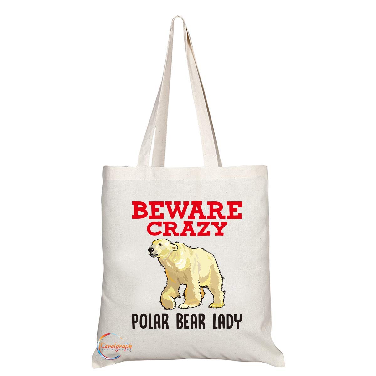 TB365 Beware Crazy Polar Bear Lady Novelty Present Gift Printed Eco-Friendly Stylish Long Handled Tote Shoulder Bag