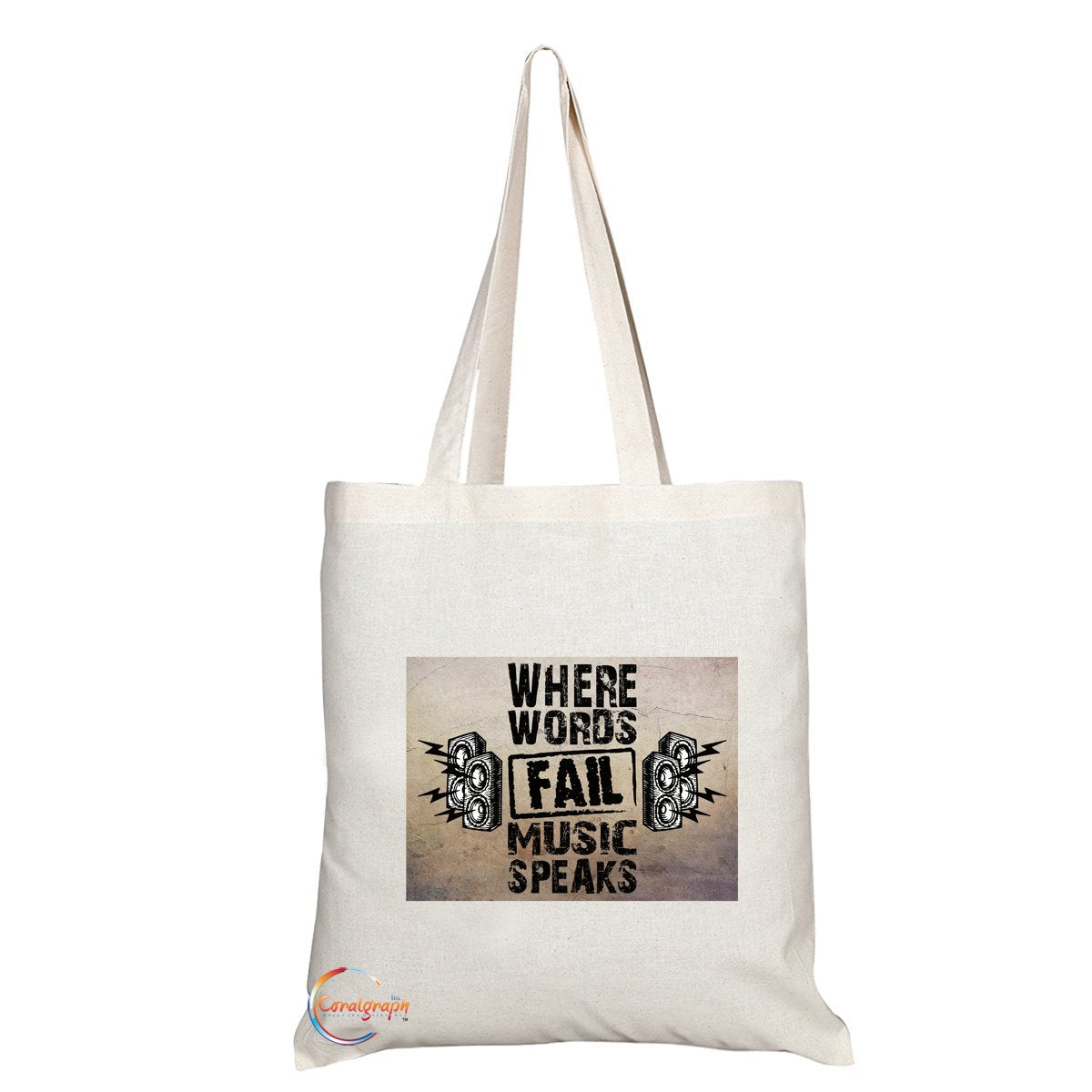 TB159 WHERE WORDS FAIL MUSIC SPEAKS Novelty Present Gift Printed Eco-Friendly Stylish Long Handled Tote Shoulder Bag