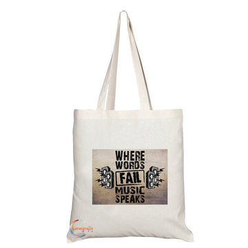 TB159 WHERE WORDS FAIL MUSIC SPEAKS Novelty Present Gift Printed Eco-Friendly Stylish Long Handled Tote Shoulder Bag