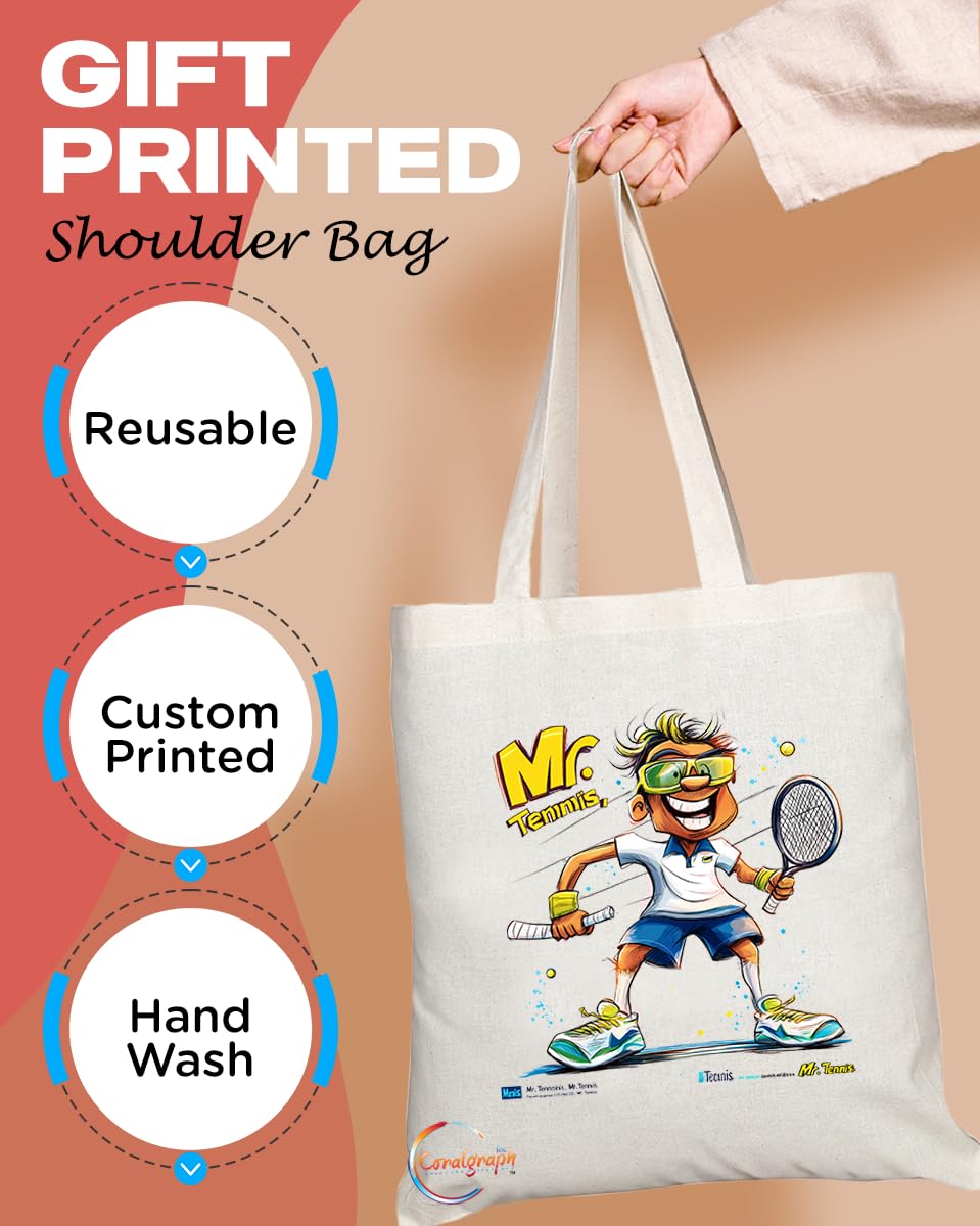Natural Reusable Shopping Souvenir Tote Bag Featuring Popular Sports Designs from Around the World (Tennis)