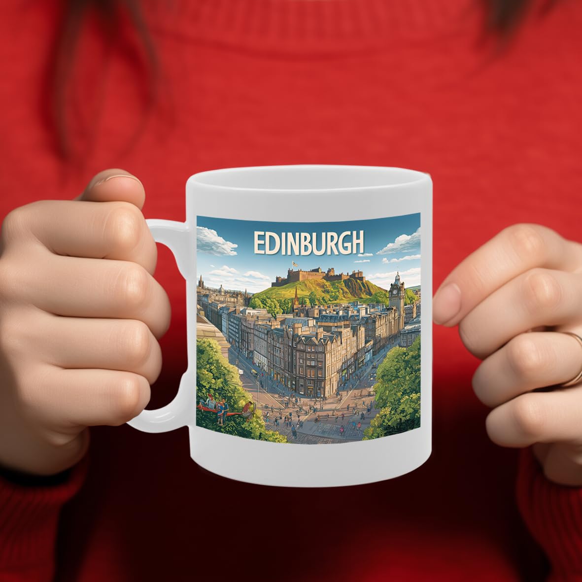 Printed Coffee Ceramic  Featuring Cities And Landmarks In United Kingdom (Edinburgh) - Funny Printed Coffee Mug - Great Gift Idea