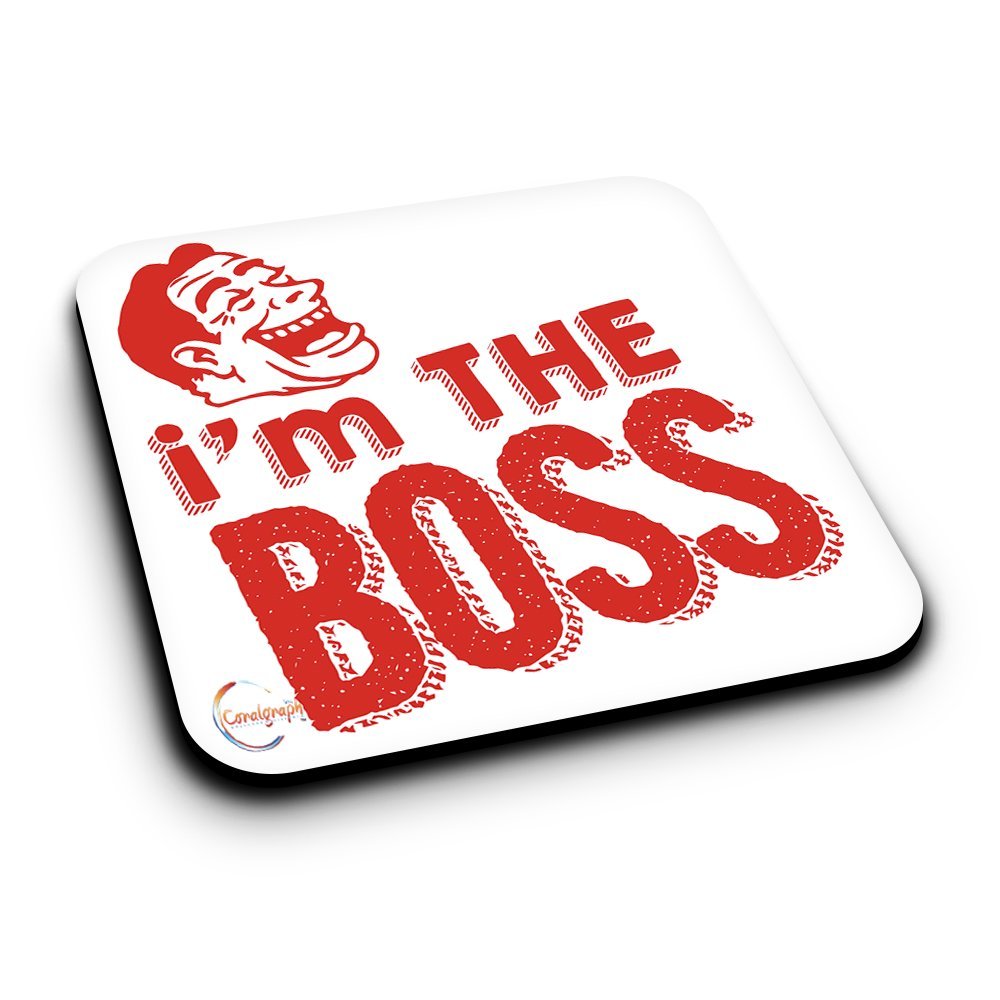 ER026 I'M THE BOSS Novelty Present Gift Printed MDF Wooden Coaster