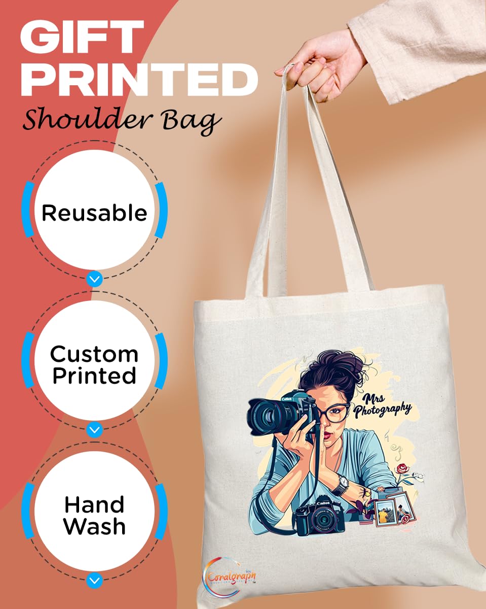 TB1775 Mrs Photography Tote Bag - Great for Female Photographers, Photography Enthusiasts, Artists - Sustainable, Stylish, Long Handled, Durable and Reusable